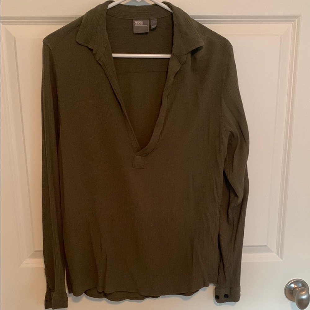 ASOS Green Relaxed Fit Casual Lightweight Gauzy Shirt